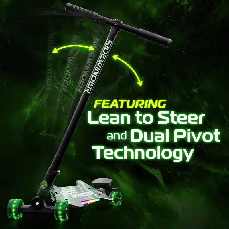 slide 3 of 7, Melo SideWinder Kick Scooter - Green: Steel & Aluminum Frame, Lights Up, 1 ct