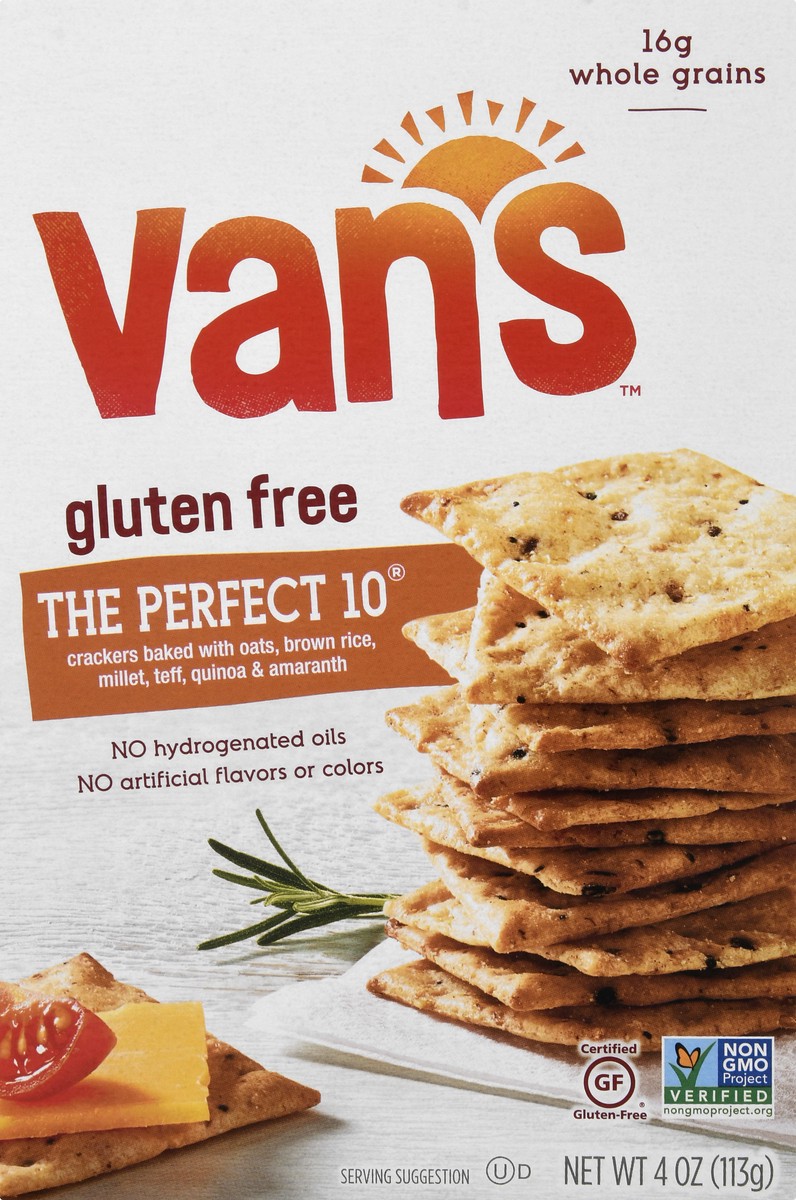 slide 1 of 7, Van's Gluten Free The Perfect 10 Crackers 4 oz, 4 oz