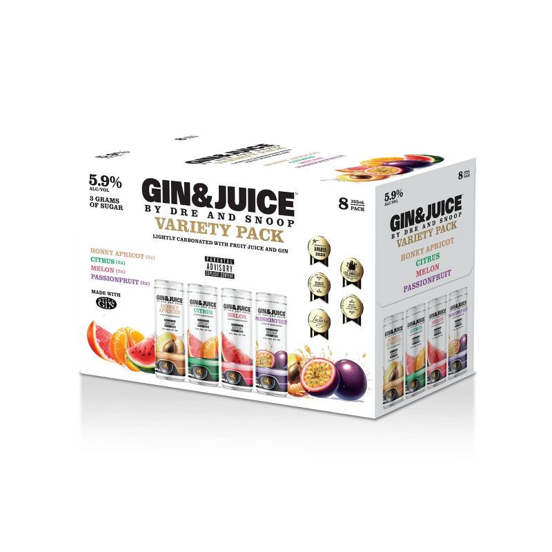 slide 1 of 8, Gin & Juice by Dre and Snoop Gin & Juice Variety - 8pk/355ml Cans, 8 ct, 355 ml