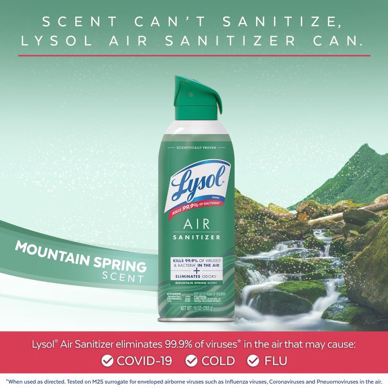 slide 3 of 6, Lysol Mountain Spring Air Sanitizer Spray - 10oz, 10 oz