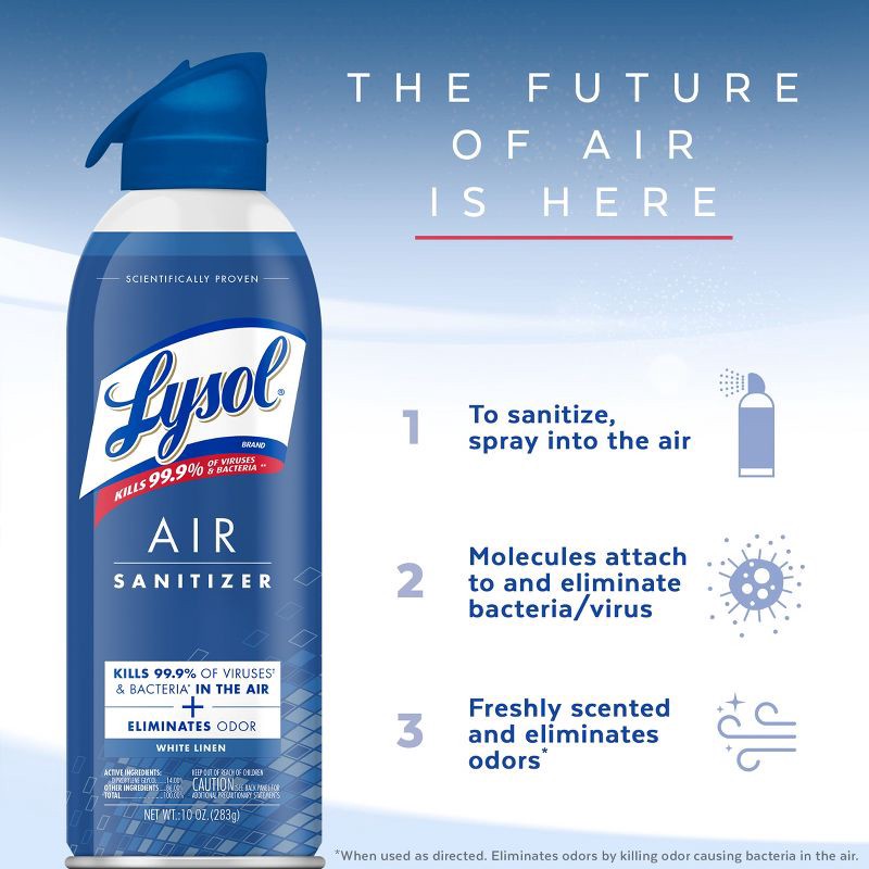 slide 3 of 7, Lysol Air Sanitizer Spray - White Linen - 10oz/2ct, 2 ct; 10 oz