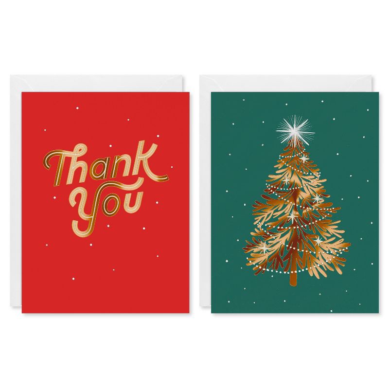 slide 1 of 5, American Greetings 10ct Blank Christmas and Thank You Cards Boxed with Envelopes Thank You and Christmas Tree, 10 ct