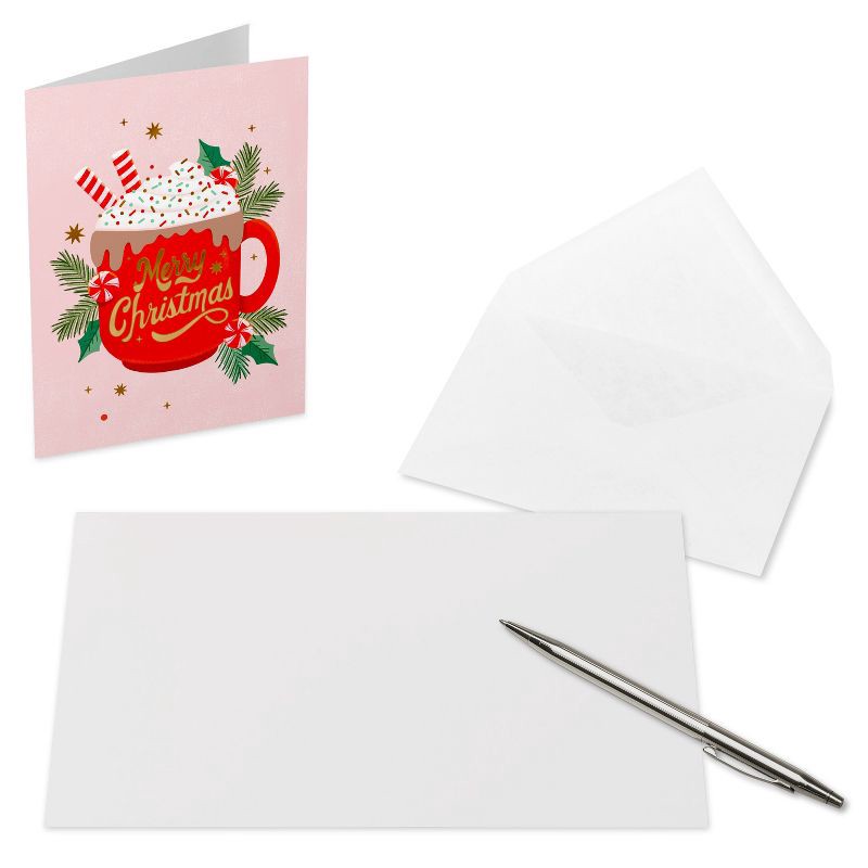 slide 3 of 5, American Greetings 10ct Blank Design Christmas Cards Boxed with Envelopes Christmas Mug and Tree-rific Christmas, 10 ct