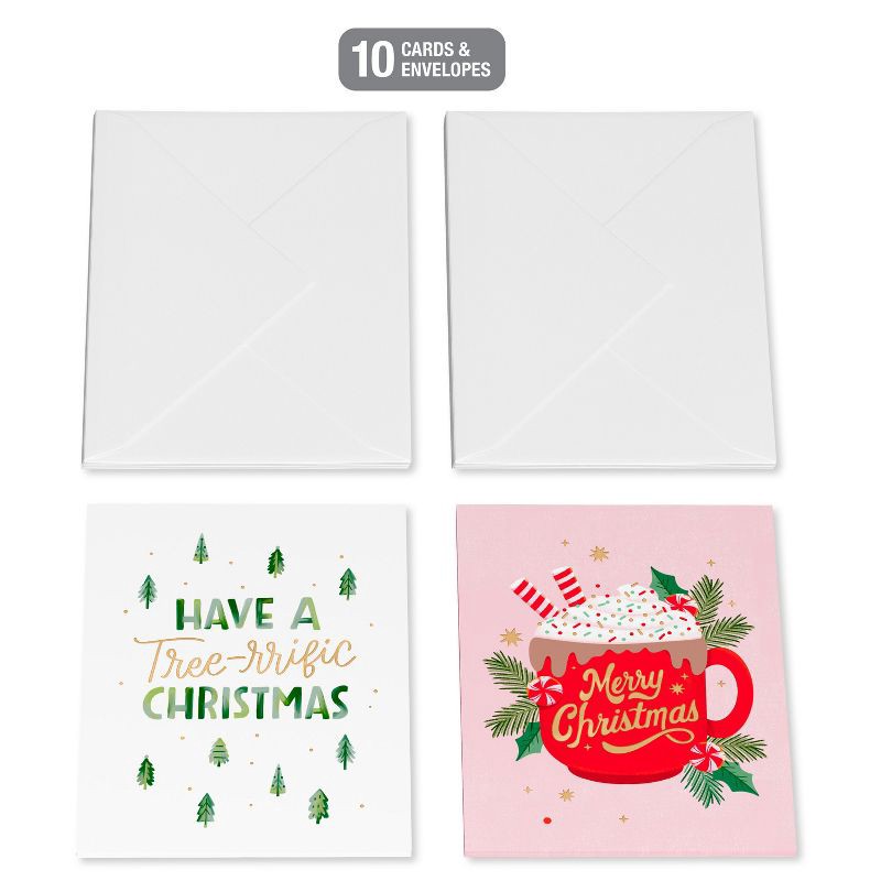 slide 4 of 5, American Greetings 10ct Blank Design Christmas Cards Boxed with Envelopes Christmas Mug and Tree-rific Christmas, 10 ct