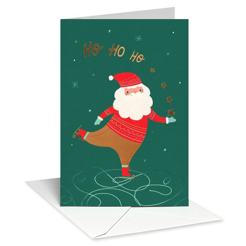 slide 2 of 6, American Greetings 10ct Christmas Cards Boxed with Envelopes Skating Santa, 10 ct