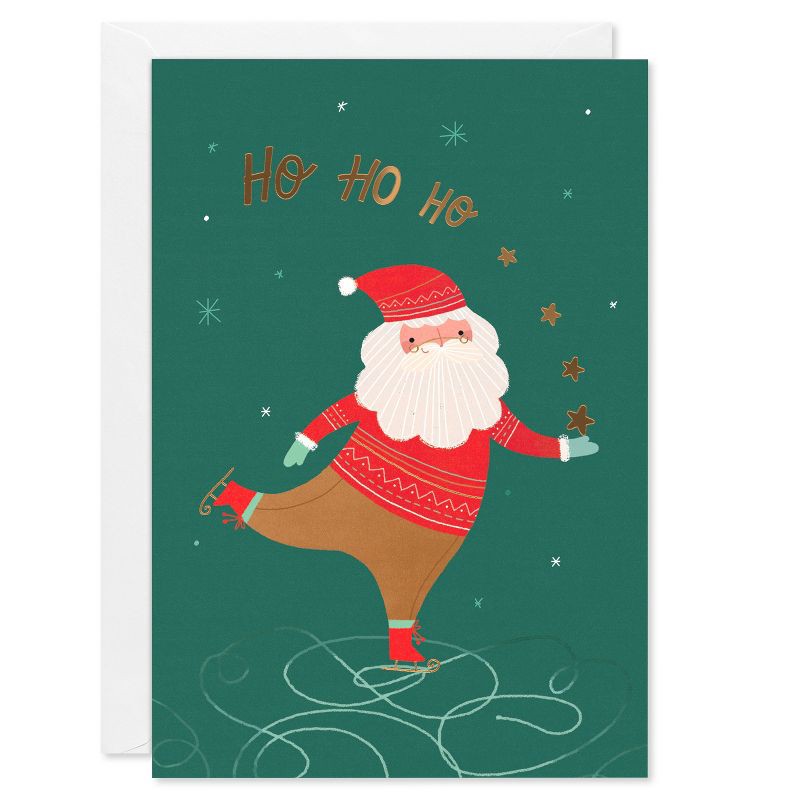 slide 1 of 6, American Greetings 10ct Christmas Cards Boxed with Envelopes Skating Santa, 10 ct