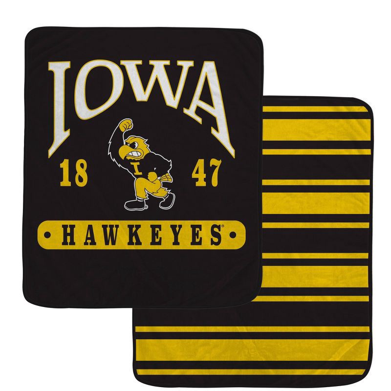 slide 1 of 3, NCAA Iowa Hawkeyes Varsity Plaque Double Sided Royal Plush Blanket: Sports Team Logo, 1 ct