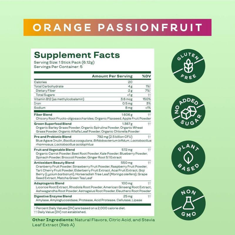 slide 4 of 6, BLOOM NUTRITION Greens and Superfoods Powder - Orange Passion Fruit - 5ct, 5 ct