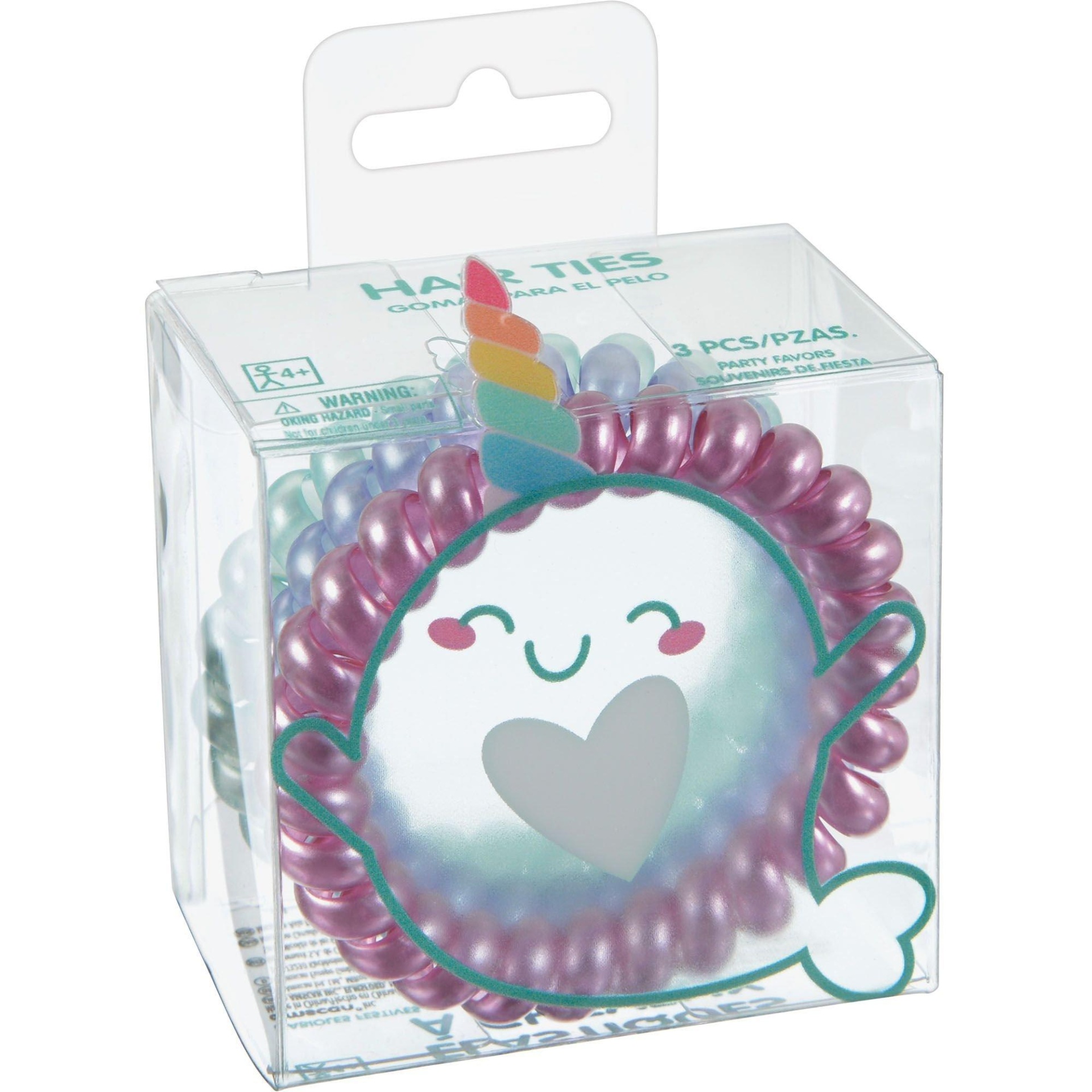 slide 1 of 1, Party City Narwhal Multicolor Coil Hair Ties, 3 ct