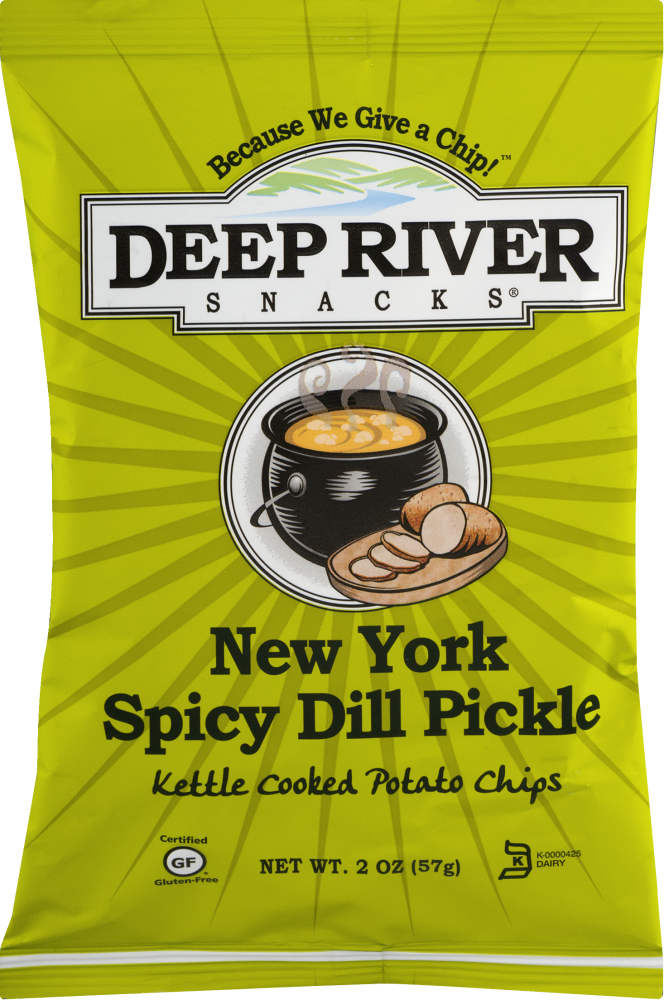 slide 1 of 1, Deep River Snacks Kettle Cooked Potato Chips New York Spicy Dill Pickle, 2 oz