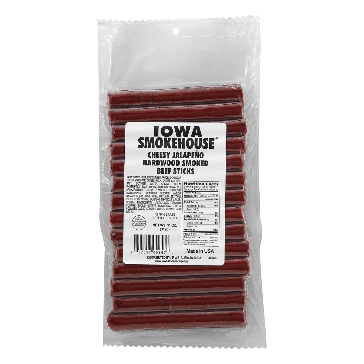 slide 11 of 11, Iowa Smokehouse Hardwood Smoked Cheesy Jalapeno Beef Sticks 11 oz, 11 oz