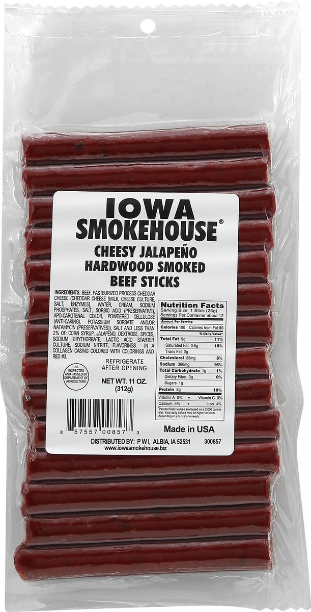 slide 5 of 11, Iowa Smokehouse Hardwood Smoked Cheesy Jalapeno Beef Sticks 11 oz, 11 oz