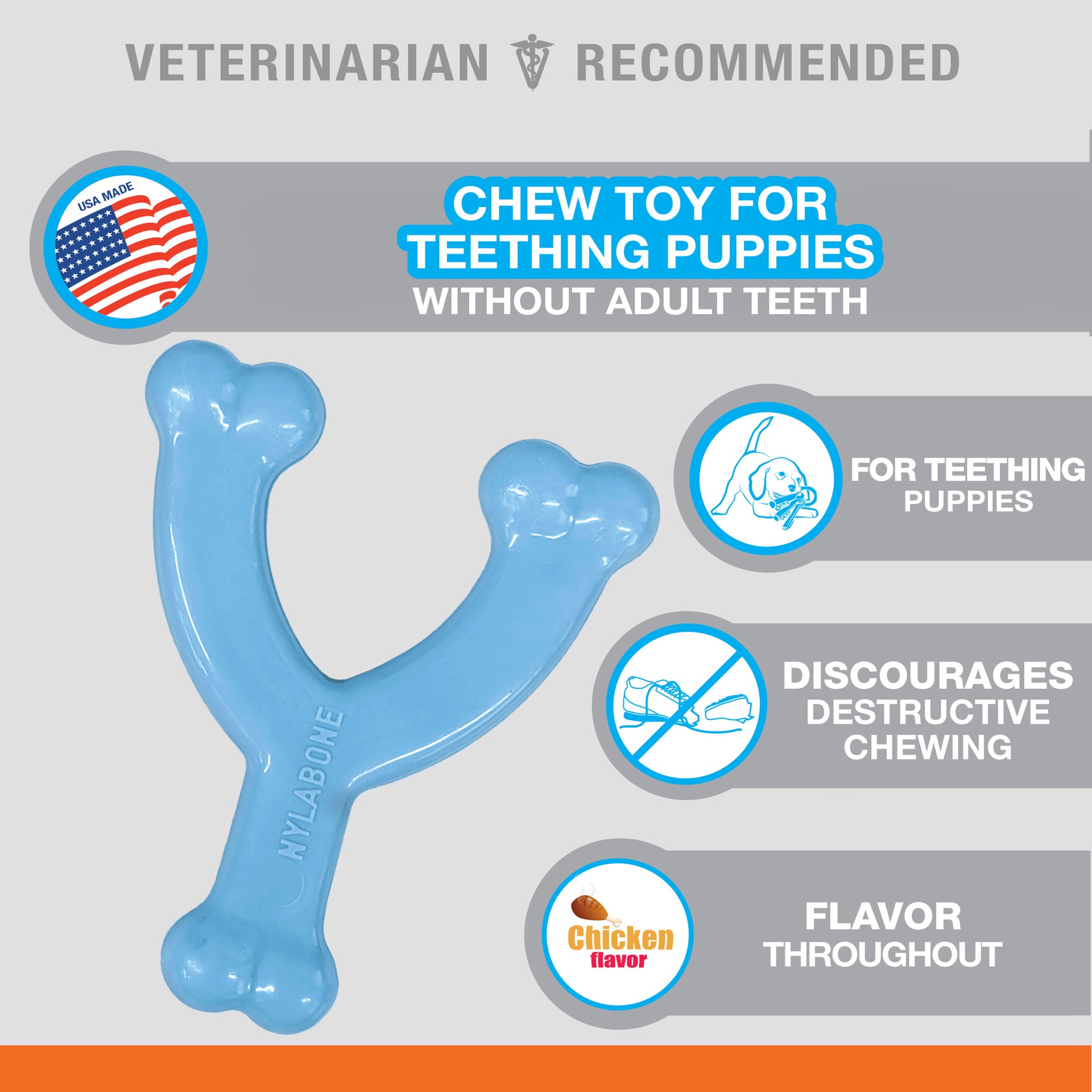 slide 4 of 10, Nylabone Puppy Chew Toy Wishbone Chicken Blue X-Small/Petite - Up to 15 lbs.(1 Count), 1 ct