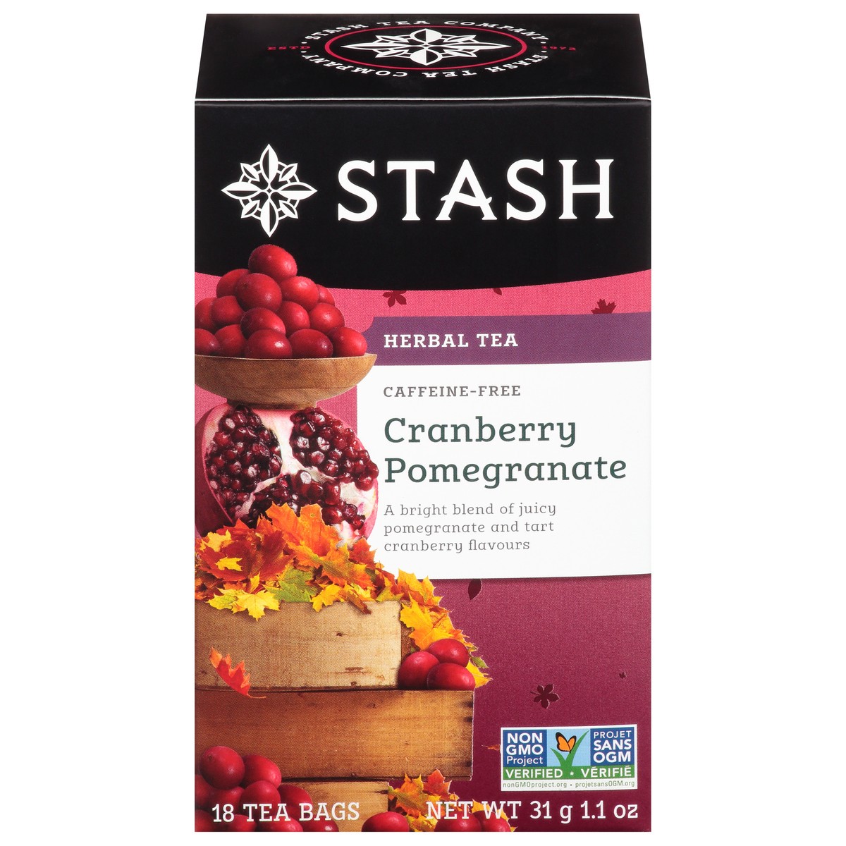 slide 1 of 9, Stash Herbal Tea, Cranberry Pomegranate, Caffeine Free, 18 ct