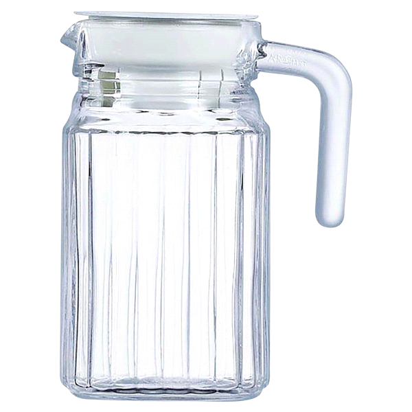 slide 1 of 1, Dash of That Arc Clear Glass Jug with Handle & White Top, 16.75 oz