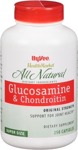 slide 1 of 1, Hy-Vee HealthMarket All Natural Original Strength Glucosamine & Chondroitin Dietary Supplement Capsules, 250 ct