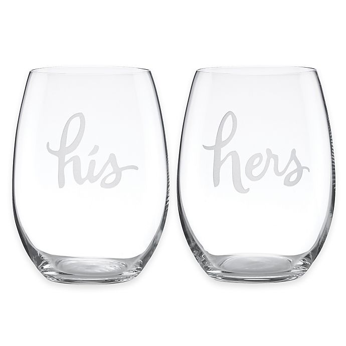 slide 1 of 1, Kate Spade New York Two of a Kind "His" & "Hers" Stemless Wine Glasses, 2 ct