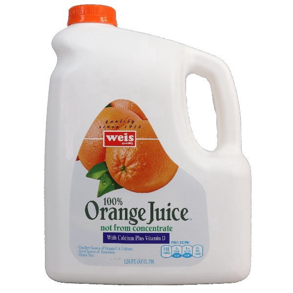 slide 1 of 1, Weis Quality 100% Pure Calciium Plus Vitamin D Orange Juice, 128 fl oz