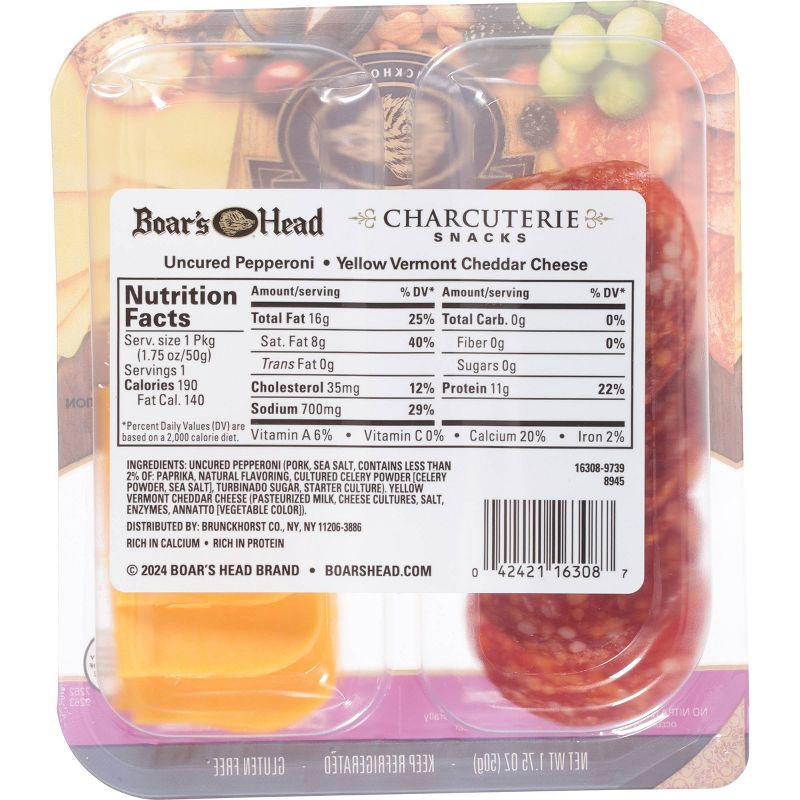 slide 4 of 5, Boar's Head Uncured Pepperoni & Vermont Cheddar Cheese Tray - 1.75oz, 1.75 oz