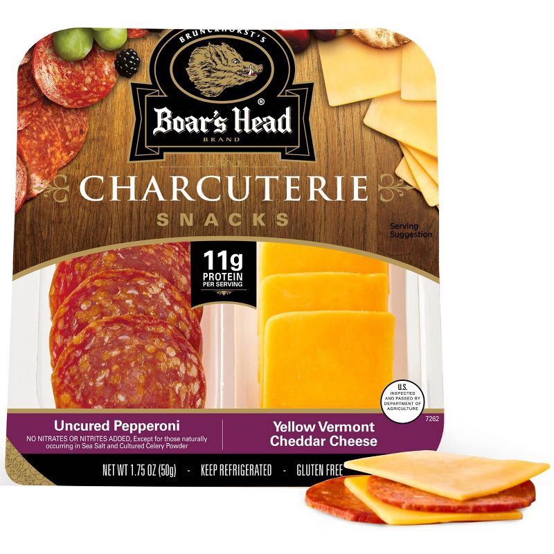 slide 5 of 5, Boar's Head Uncured Pepperoni & Vermont Cheddar Cheese Tray - 1.75oz, 1.75 oz