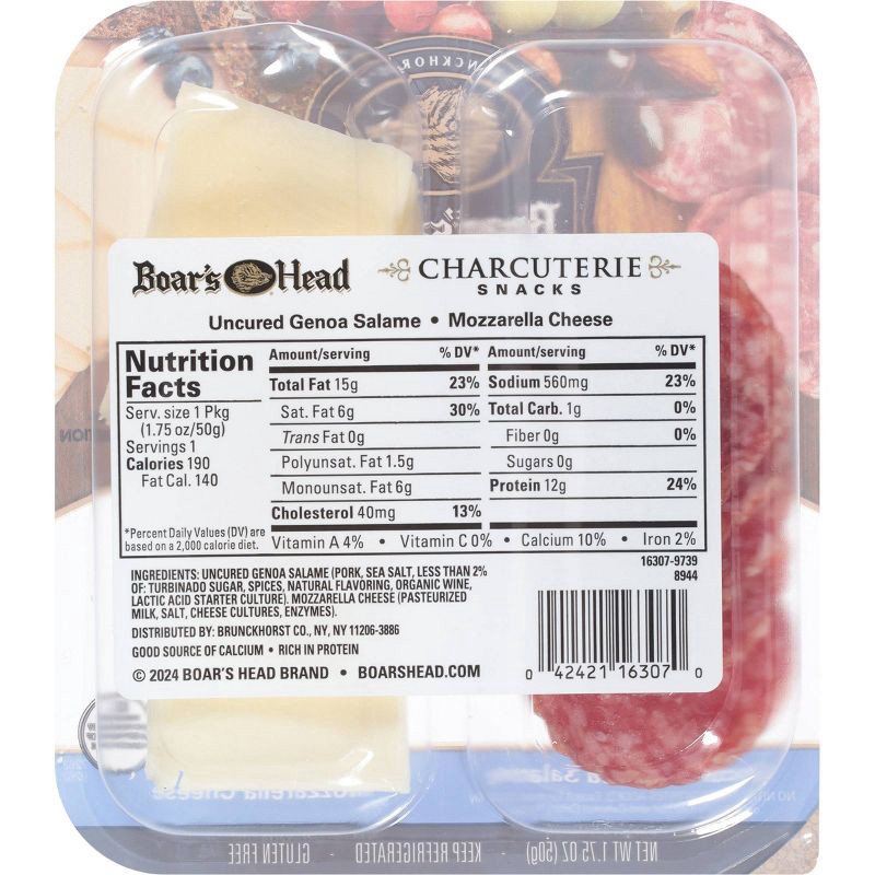 slide 4 of 5, Boar's Head Uncured Genoa Salame and Mozzarella Cheese Tray - 1.75oz, 1.75 oz