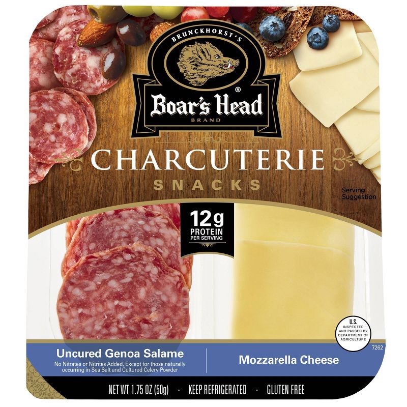 slide 1 of 5, Boar's Head Uncured Genoa Salame and Mozzarella Cheese Tray - 1.75oz, 1.75 oz
