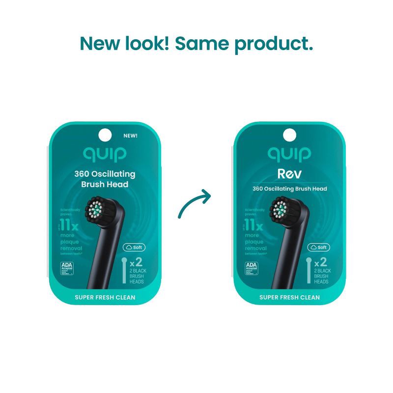 slide 3 of 13, quip Rev Oscillating Brush Head Refill- Black - 2pk, 2 ct