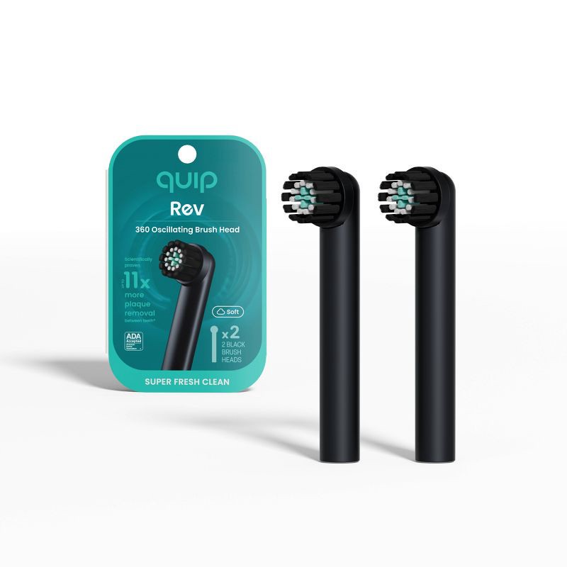 slide 1 of 13, quip Rev Oscillating Brush Head Refill- Black - 2pk, 2 ct