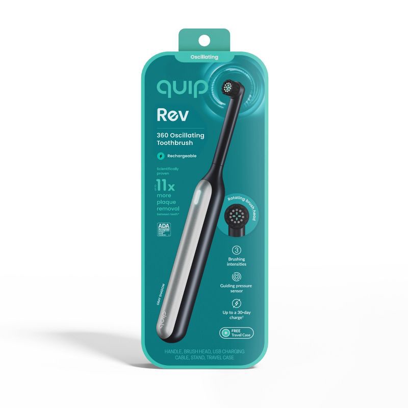 slide 16 of 20, quip Rev Oscillating Rechargeable Electric Toothbrush + Travel Case - Black/Silver, 1 ct