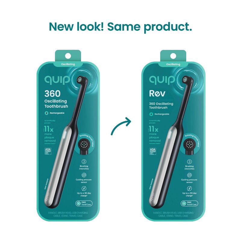 slide 3 of 20, quip Rev Oscillating Rechargeable Electric Toothbrush + Travel Case - Black/Silver, 1 ct