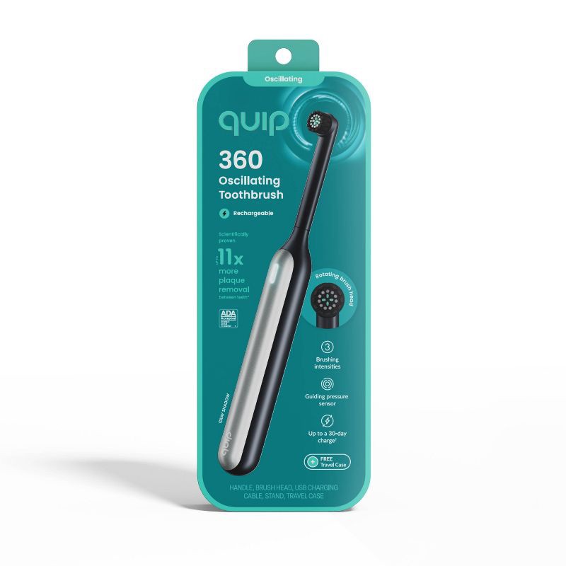 slide 4 of 20, quip Rev Oscillating Rechargeable Electric Toothbrush + Travel Case - Black/Silver, 1 ct