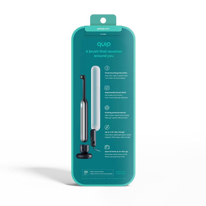 slide 17 of 20, quip Rev Oscillating Rechargeable Electric Toothbrush + Travel Case - Black/Silver, 1 ct