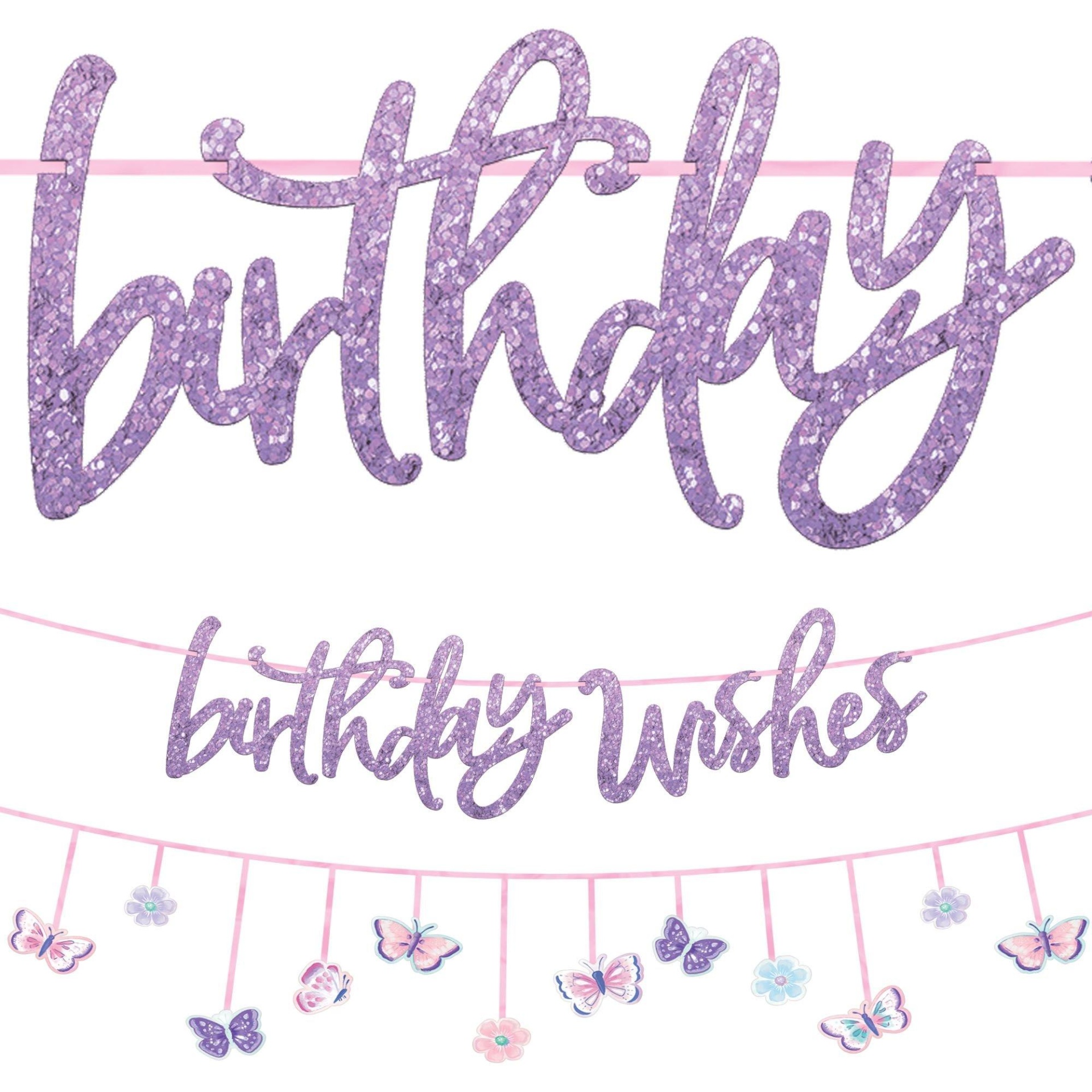 slide 1 of 1, Party City Glitter Birthday Wishes Flutter Banners, 2 ct