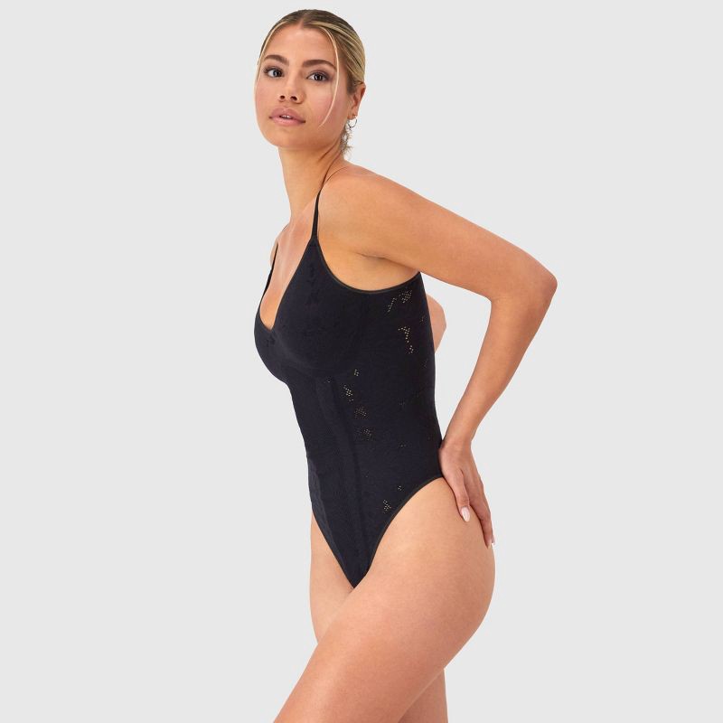 slide 2 of 3, Maidenform Women's Shapewear Seamless Lace Bodysuit with Light Shaping MST008 - Black XL: Knit Nylon Spandex, 1 ct