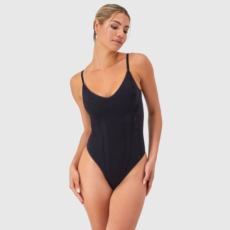 slide 1 of 3, Maidenform Women's Shapewear Seamless Lace Bodysuit with Light Shaping MST008 - Black XXL: Knit Nylon & Spandex, 1 ct