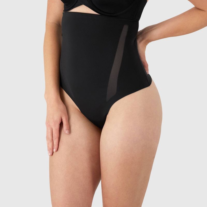 slide 2 of 4, Maidenform Women's Shapewear Extra Firm Shaping Thong SES200 - Black S: Ultra Firm Compression, Knit Control Panties, 1 ct