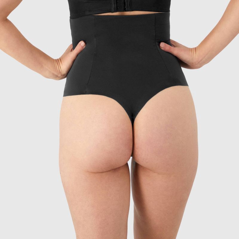 slide 3 of 4, Maidenform Women's Shapewear Extra Firm Shaping Thong SES200 - Black L: Ultra Firm Compression, Double-Layered Knit, 1 ct