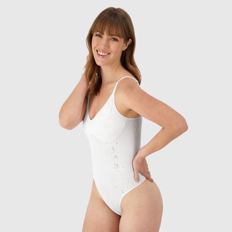 slide 2 of 5, Maidenform Women's Shapewear Seamless Lace Bodysuit with Light Shaping MST008 - White XXL: Nylon Spandex Knit, Pull-On Closure, Waist Slimming, 1 ct