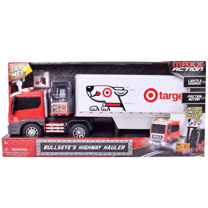 slide 5 of 6, Maxx Action Bullseye's Highway Hauler Playset - Target Truck with Lights, Sounds and Accessories: Metal Toy Trailer, 1 ct
