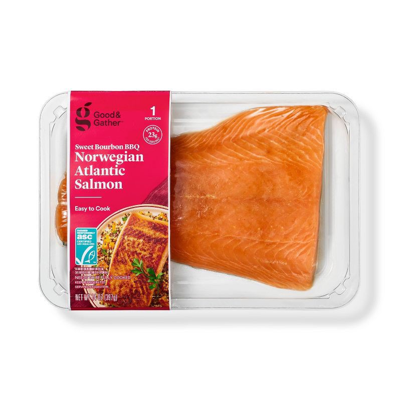 slide 1 of 3, Sweet Bourbon Flavored Skin-On Atlantic Salmon - 14oz - Good & Gather™, 14 oz