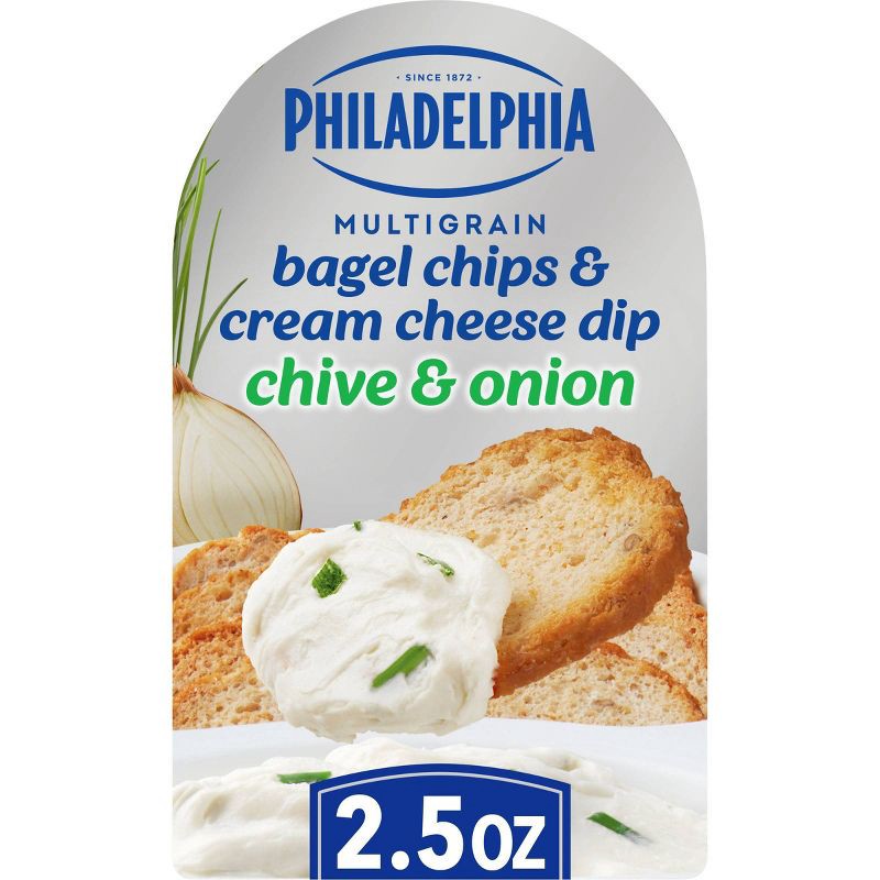 slide 1 of 8, Philadelphia Multigrain Bagel Chips & Chive & Onion Cream Cheese Dip Snack - 2.5oz, 2.5 oz