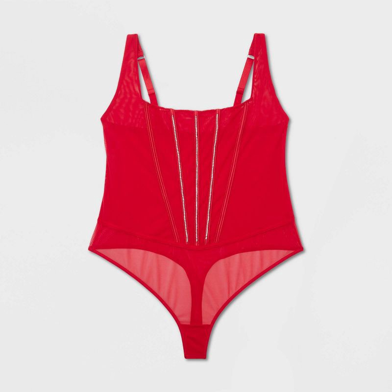 slide 4 of 5, Women's Rhinestone Lingerie Bodysuit - Auden™ Red XXL, 1 ct