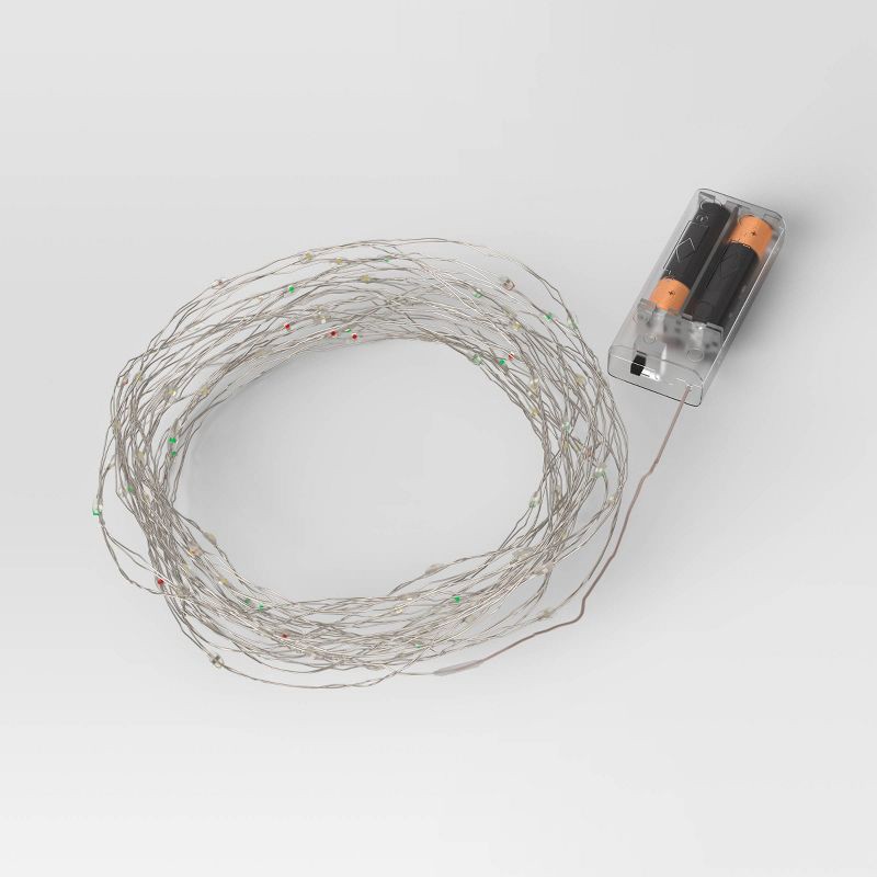 slide 4 of 4, 10.5' 30ct Battery Operated LED Dewdrop Fairy String Lights with Silver Wire - Room Essentials™, 30 ct