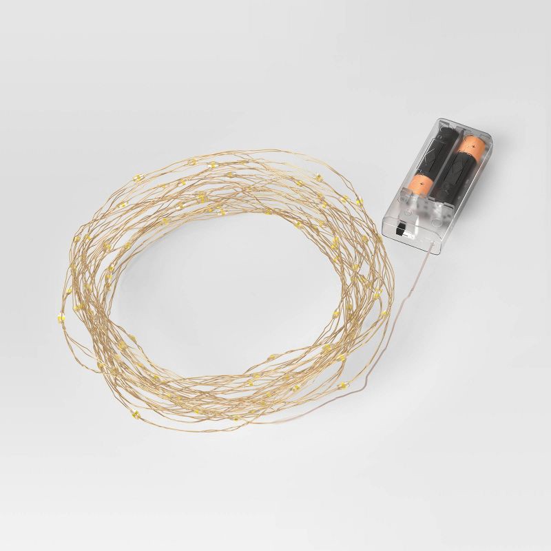 slide 4 of 4, 10.5' 30ct Battery Operated Twinkling LED Dewdrop Fairy String Lights Warm White with Gold Wire - Room Essentials™, 30 ct