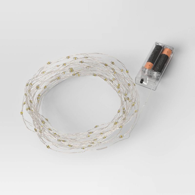 slide 4 of 4, 10.5' 30ct Battery Operated Twinkling LED Dewdrop Fairy String Lights Warm White with Silver Wire - Room Essentials™, 30 ct