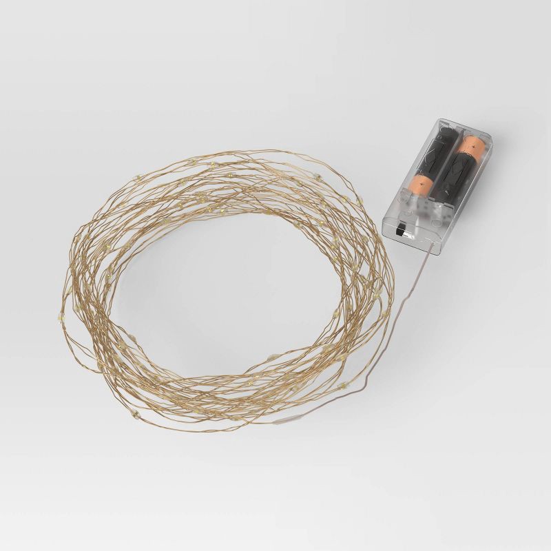 slide 4 of 4, 10.5' 30ct Battery Operated LED Dewdrop Fairy String Lights Bright White with Gold Wire - Room Essentials™, 30 ct