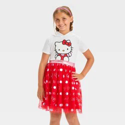 Girls' Hello Kitty Hooded Cosplay Short Sleeve Tutu Dress - Red/White XS