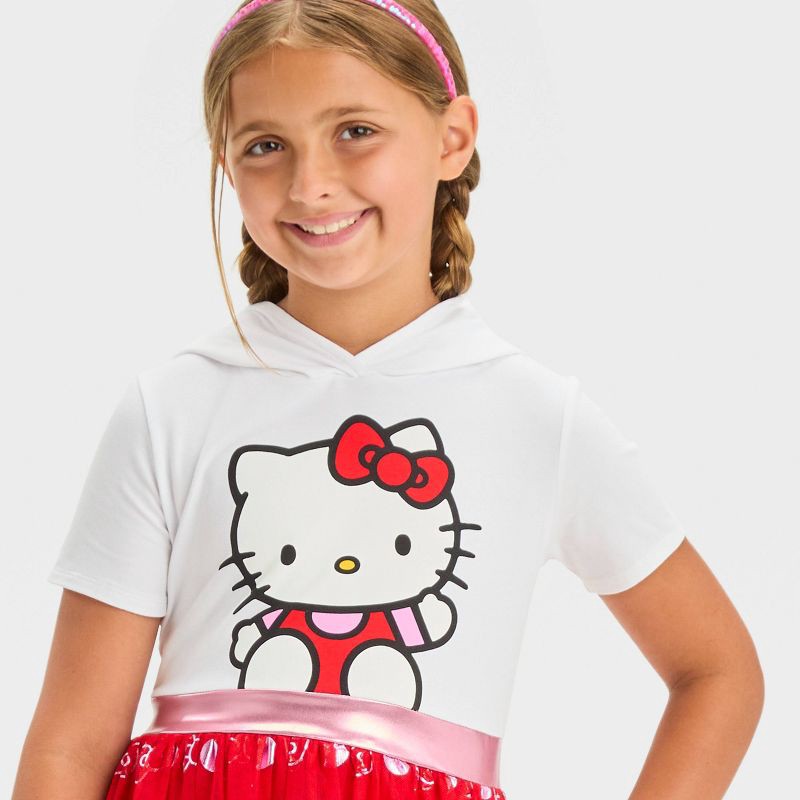 slide 2 of 4, Girls' Hello Kitty Hooded Cosplay Short Sleeve Tutu Dress - Red/White L, 1 ct