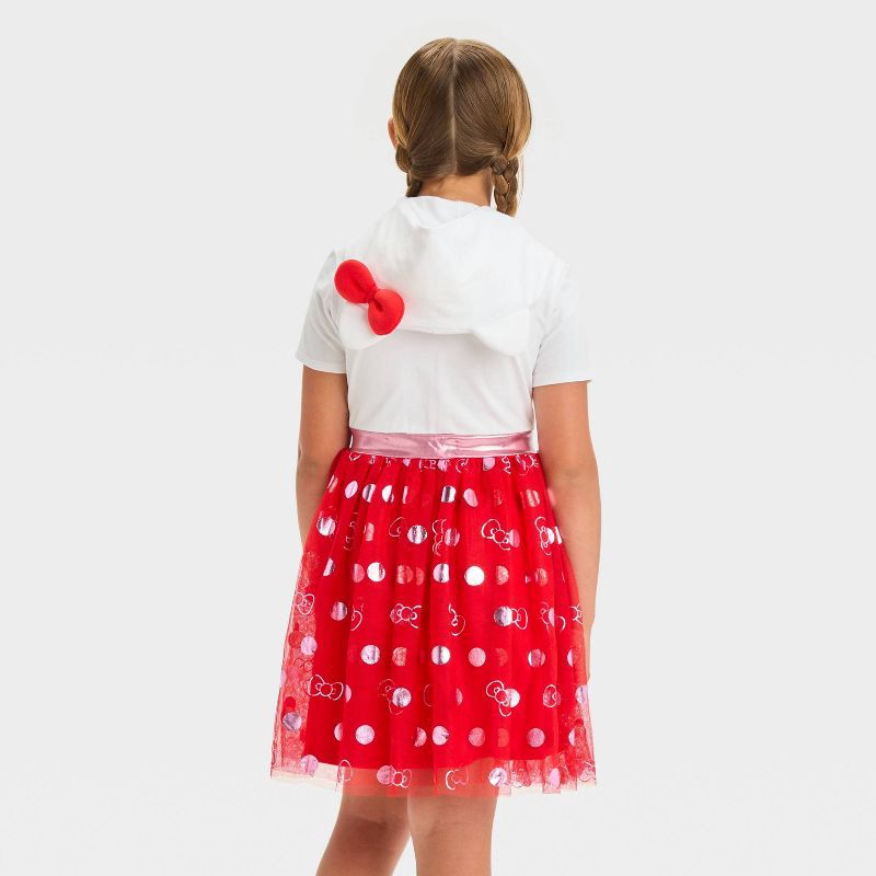 slide 3 of 4, Girls' Hello Kitty Hooded Cosplay Short Sleeve Tutu Dress - Red/White L, 1 ct