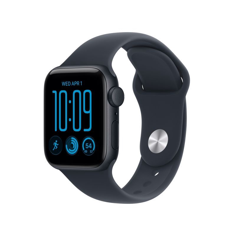 slide 1 of 10, Apple Watch SE 3 GPS 40mm Midnight Aluminum Case with Navy Blue Sport Band - S/M, 40 mm